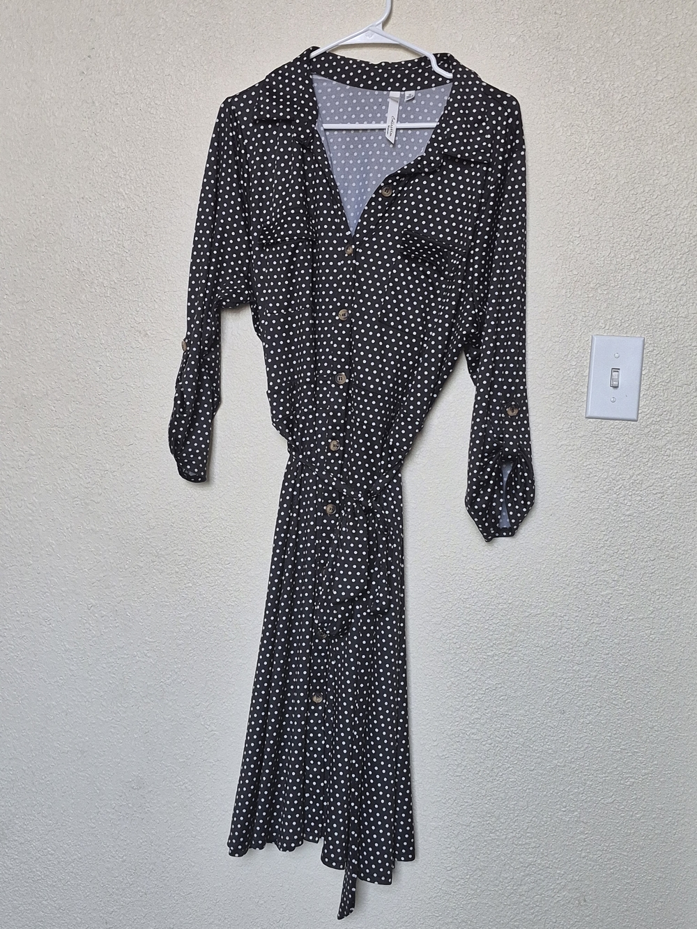 NY Collection Black and White Polka Dot Button-Front Midi Dress